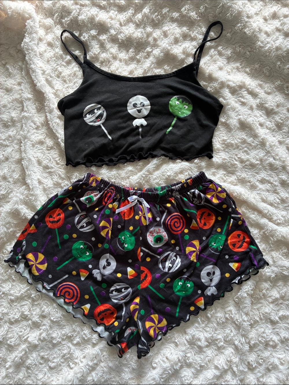 ROMWE Black Halloween Candy Print Cami & Shorts Pajama Set